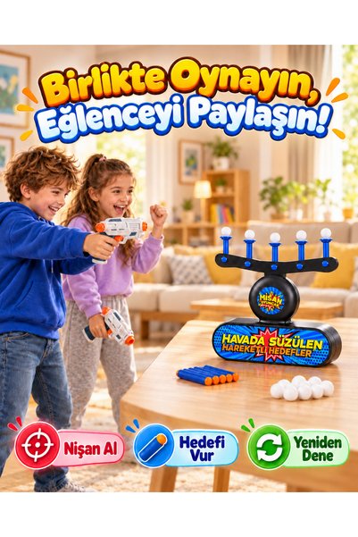 misan 2 Tabancalı Havada Süzülen Top Hedef Vurma Oyunu – Elektronik Atış Oyuncağı