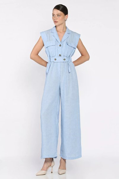 TOZLU Linen Jumpsuit with Elastic Waistband