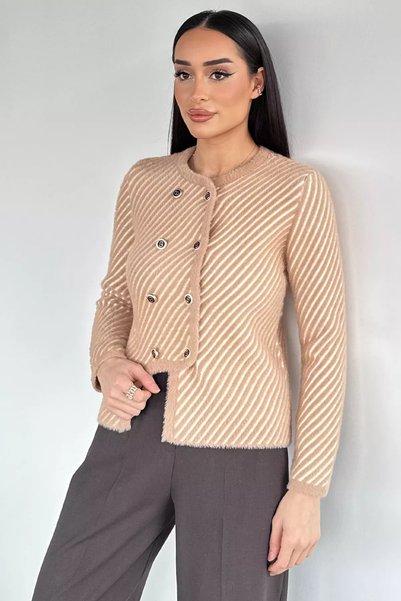 TOZLU Yumoş Yarn Bearded Knitwear Jacket