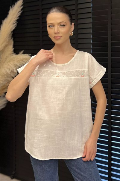 TOZLU Embroidered Women's Linen Blouse