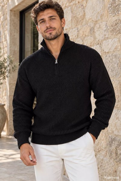 TOZLU Men's Half-Zip Knit Sweater