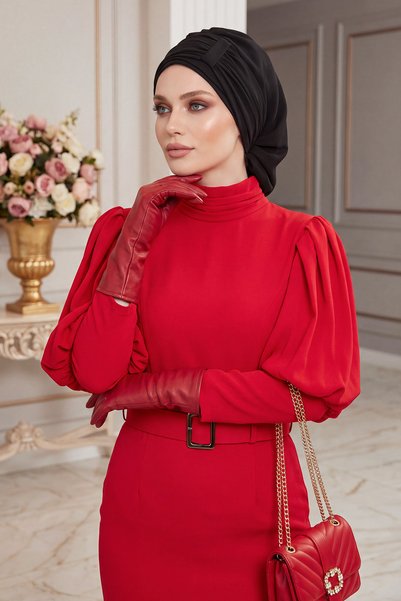 Aisha's Design Pleated Design Chiffon Ready Turban,Ht-107,Ht-107,Black