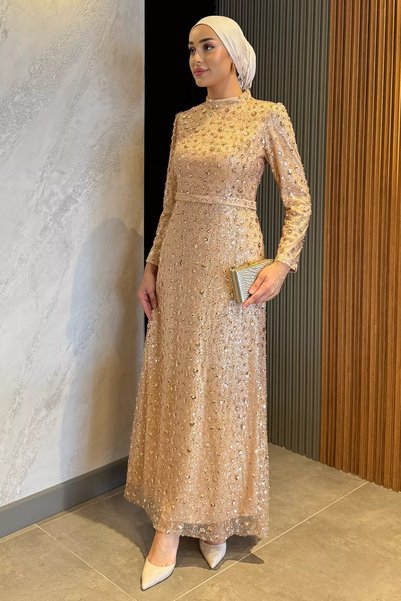 TOZLU Hijab evening dress with pul embroidery