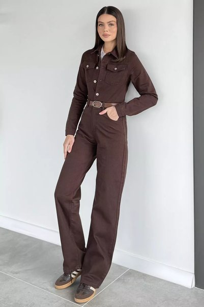 TOZLU Women's Long Sleeve Jean Denim Jumpsuit