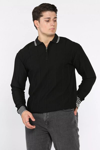 TOZLU Men's Half Zip Polo Neck Knit Sweater
