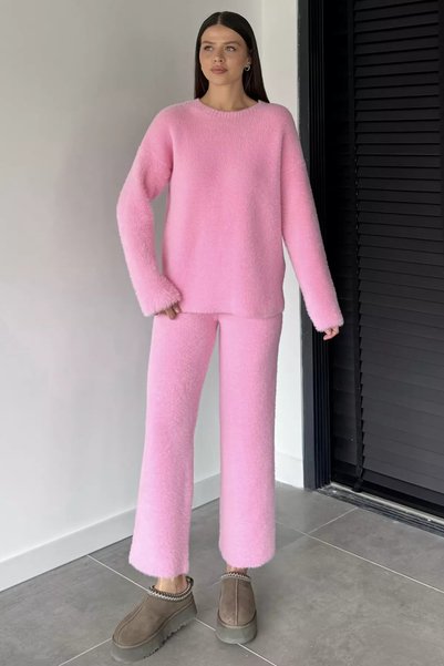 TOZLU Gülseli Women's Bearded Soft Yarn Sweater Pants Knitwear Two-Piece Set