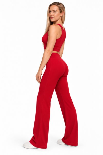2SKIN Colanți Sport Damă Wide Leg cu Talie Înaltă, Roșu, pentru Fitness și Sa...