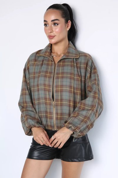 TOZLU Perry Women's Plaid Patterned and Ankle Elastic Zippered Seasonal Coat