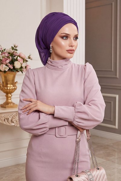Aisha's Design Pleated Design Chiffon Ready Turban,Ht-107,Ht-107,Purple
