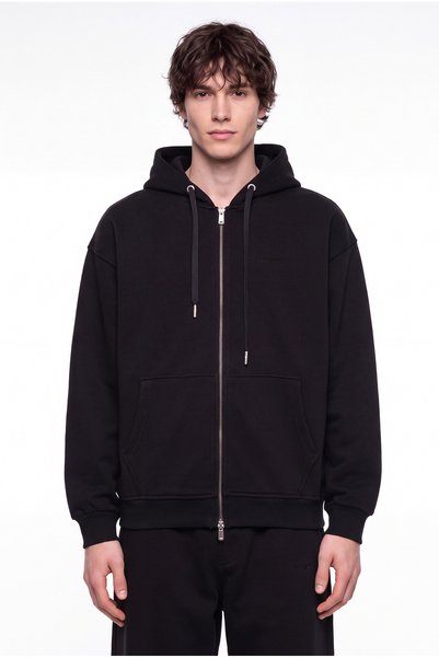 Machinist Men's Basic Diagonal Zip Black Hoodie