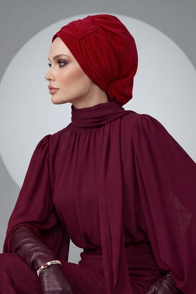 Aisha's Design Pleated Design Chiffon Ready Turban,Ht-107,Ht-107,Red