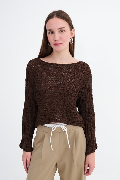 Addax Crew Neck Openwork Knitwear T5426