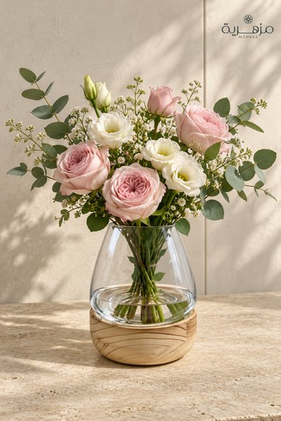 mzhrea Glass vase with wooden base