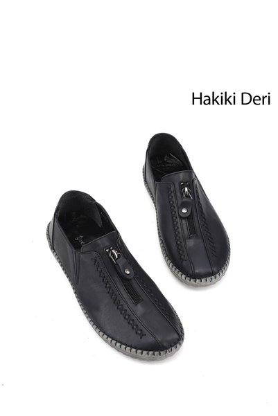 GÖNDERİ(R) Women's Navy Blue Genuine Leather Comfort Shoes