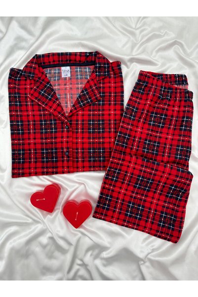 Lena Homewears Women's Plaid Patterned Buttoned Long Sleeve Thermosoft Pajama...