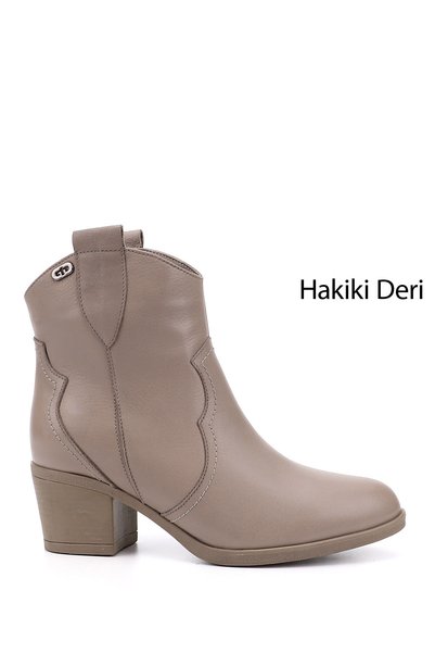 GÖNDERİ(R) Kadın Bej Kalın Topuklu Hakiki Deri Kovboy Bot