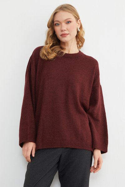 Fulla Moda Basic Crew Neck Casual Knit Sweater