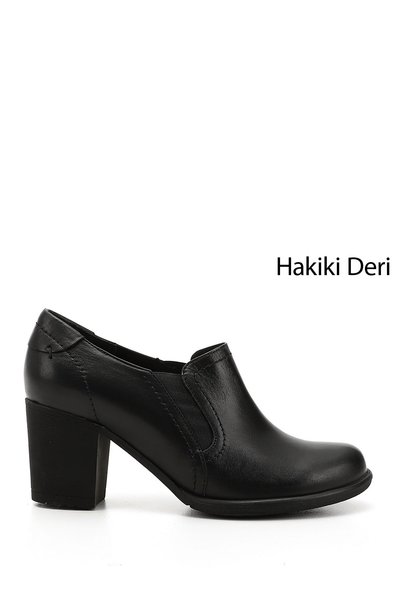 GÖNDERİ(R) Kadın Siyah Orta Kalın Topuklu Hakiki Deri Ayakkabı
