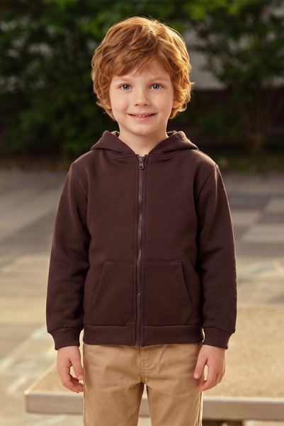 Fulla Moda 3 Thread Hooded Zippered Unisex Kids Sweatshirt