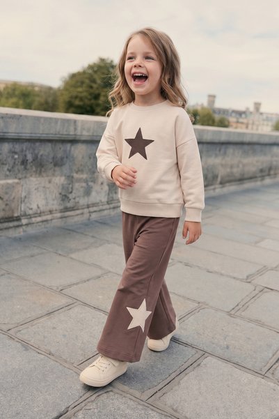 Fulla Moda Star Embroidered Crew Neck Girls' 2-Piece Set