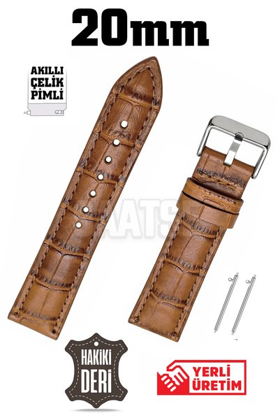 Saatse 20mm Light Brown Tan Croco Curved Genuine Leather Watch Band Strap wit...