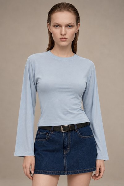 HAKKE Women's Waist-Slit Crew Neck Gathered Blouse