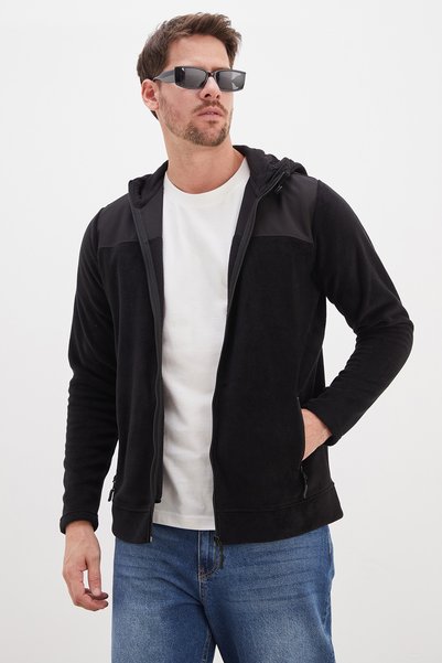 Fulla Moda Fermuarlı Kapüşonlu Polar Sweatshirt