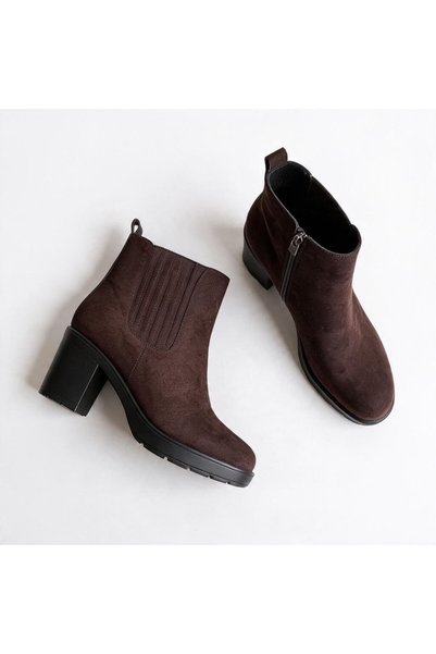 NE&VE SHOES Brown Suede Genuine Leather Women's Boots with Rubber Detail and ...