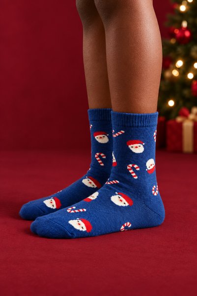 Katia&Bony Children's New Year Patterned Socket Socks Navy Blue