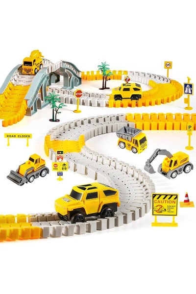 Timebox Set de pistă de curse și construcții cu 260 de piese: 2 mașini, 4 veh...