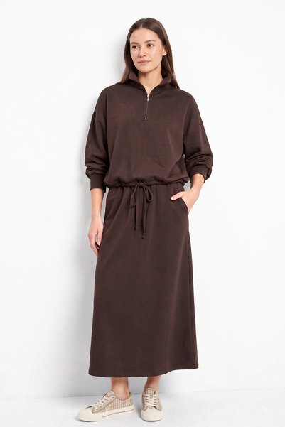 zenne High Collar Skirt Suit 202721 - Brown