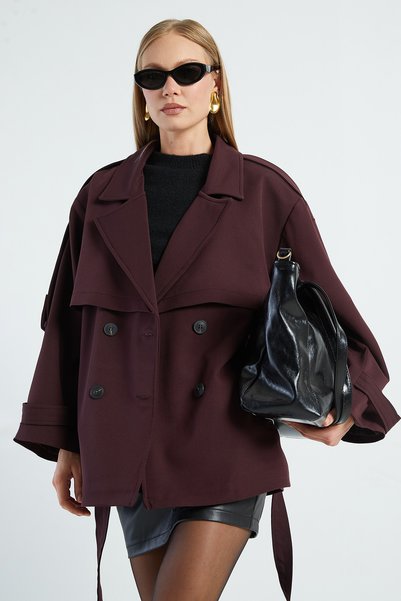 Fulla Moda Beli Овърсайз тренчкот с колан и двуредна яка