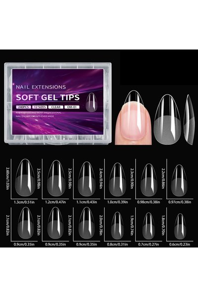 Choice12 240pcs Almond 100/320/600Pcs Short Almond Nail Tips Soft Gel Nail Ti...