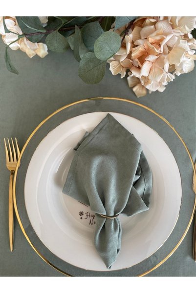 Decamor home İnci 6 Pieces Velvet Textured Seamless Sage Green Napkins