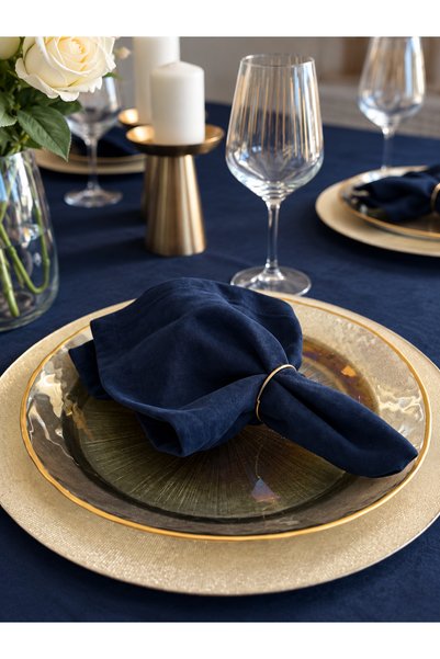 Decamor home İnci 6-Pack Navy Blue Napkins Seamless Velvet Textured Navy Blue...