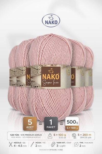 NAKO SUPER INCI • Pudră rozaliu (10275) • Pachet de 5 × 100 gr / 260 m • Fir ...