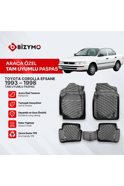 Bizymo Toyota Corolla Efsane Kasa 1993-1998 3d Havuzlu Paspas