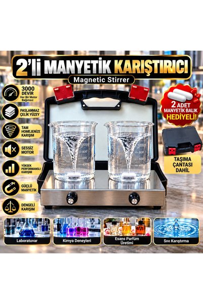 GMSMAK 2 'li MANYETİK KARIŞTIRICI PASLANMAZ ÇELİK 3000 DEVİR TAŞIMA ÇANTALI