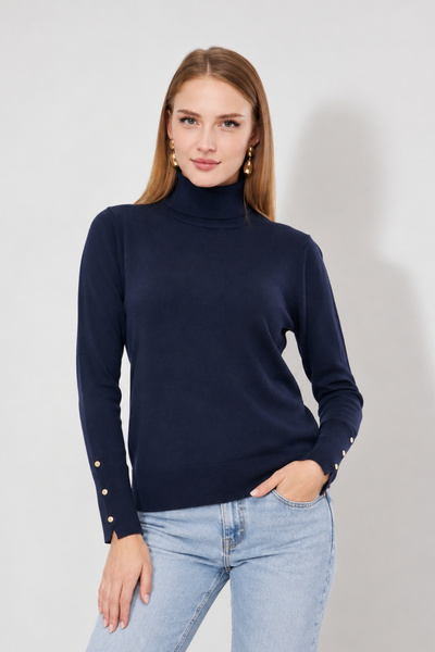 Irmak Kerekli Collared Pullover with Snap Fasteners 1050 Navy Blue