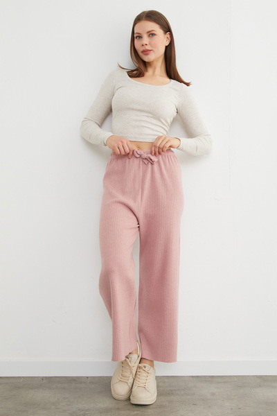 Fulla Moda Basic Fitilli Beli Lastikli Pantolon