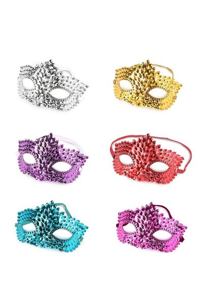 partidolu 6 Renk Su Damlası Model Plastik Balo Maskesi 6 Adet 16x11 Cm