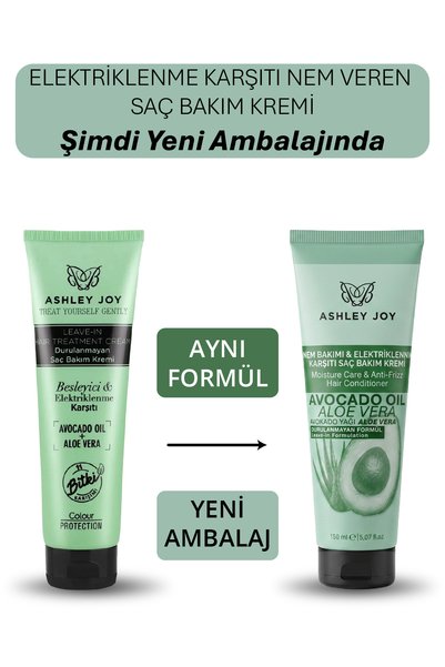 ASHLEY JOY Tutuş Sağlayan Nemlendirici Elektriklenme Karşıtı Durulanmayan Bakım Kremi Avokado, Aloevera 150 ml
