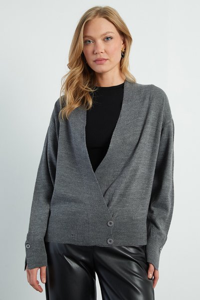 Fulla Moda Double-Breasted Collar Casual Knitwear Cardigan