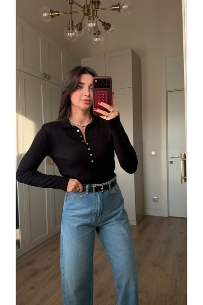 Bade Butik Black padded buttoned front soft sweater