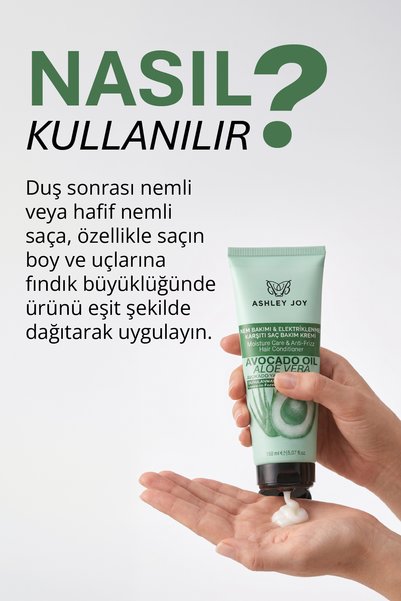 ASHLEY JOY Tutuş Sağlayan Nemlendirici Elektriklenme Karşıtı Durulanmayan Bakım Kremi Avokado, Aloevera 150 ml