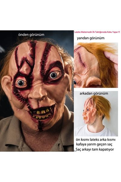 partidolu Halloween Lateks Çaki Bebek Korku Maskesi Chucky Saçlı Mask Yetişki...