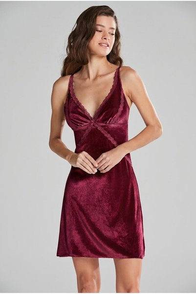 Pierre Cardin Βελούδινο Σατέν Γυναικείο Νυχτικό - 840 Claret Red