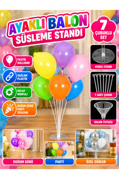 1001 LED 7 Li Balon Standı Çubuk Ve Başlıklar Şeffaf