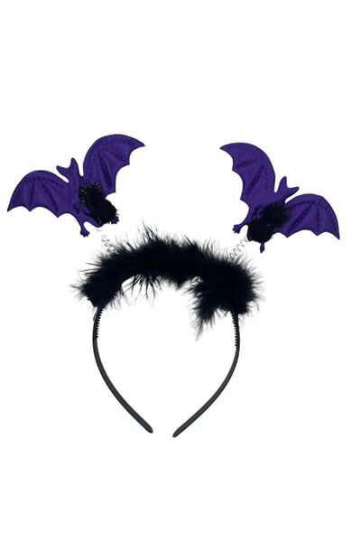 partidolu Halloween Mor Renk Pırıltılı Saten Kaplama Sallanan Yarasa Model Pa...
