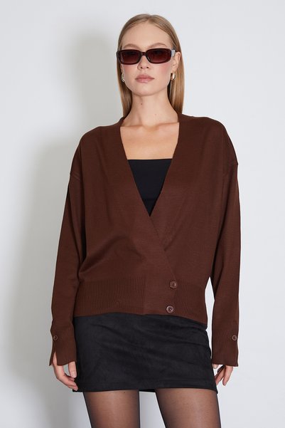Fulla Moda Double-Breasted Collar Casual Knitwear Cardigan